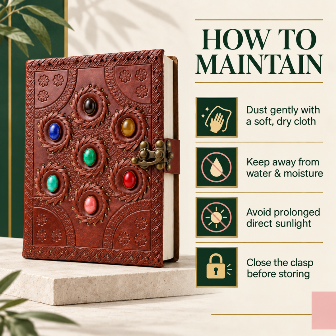 7 Chakra Crystal Manifestation Journal – Leather Bound 8" × 6" Notebook for Gratitude, Goal Setting & Daily Reflection
