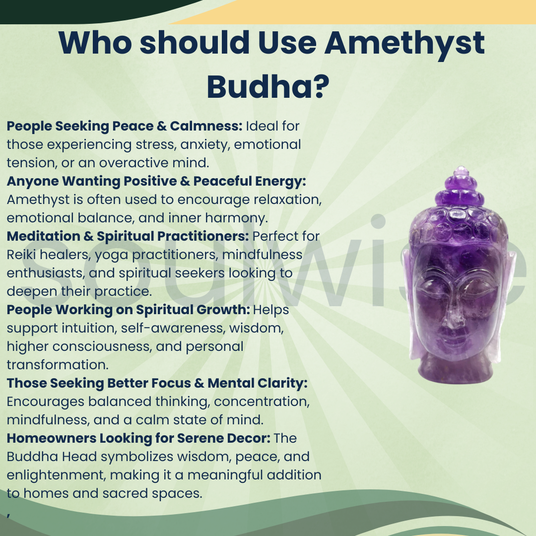 Natural Amethyst Buddha Head Statue | Crystal Buddha for Peace, Wisdom, Meditation & Spiritual Healing | Home & Office Decor