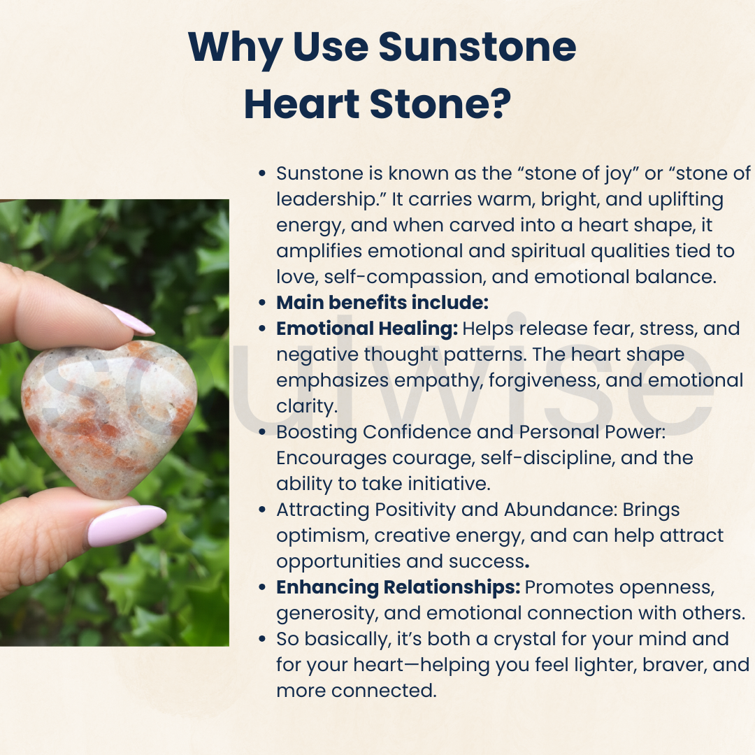 Natural Sunstone Crystal Heart 1 Inch | Polished Healing Stone for Positivity, Confidence, Joy & Energy Balance | Meditation & Spiritual Gift