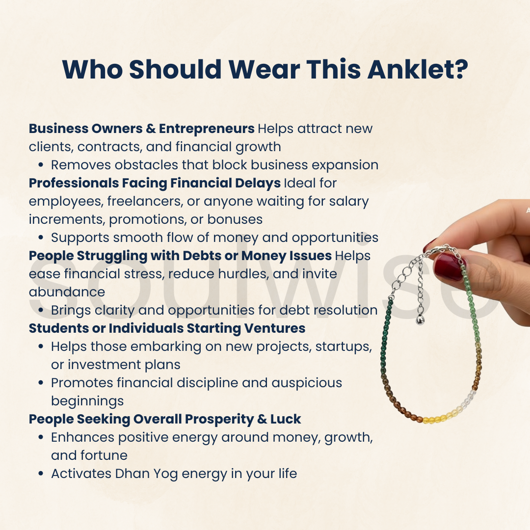 Dhanyog Anklet – Citrine, Green Aventurine, Pyrite Crystal Anklet for Prosperity, Luck, Financial Success