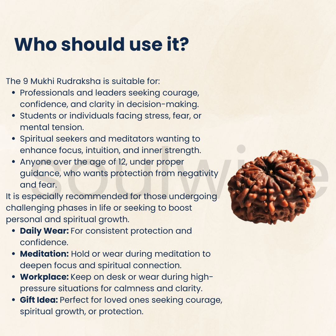 Natural 9 Mukhi Rudraksha • Certified Navan Mukhi Bead • Spiritual Protection, Courage & Energy Healing • For Men & Women