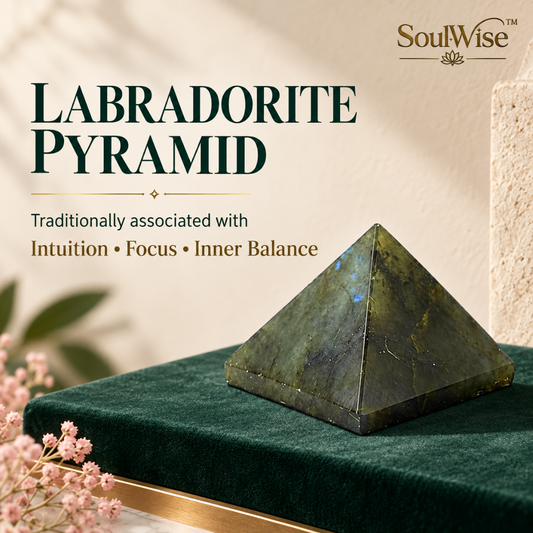 Labradorite Crystal Pyramid – Decorative Gemstone Showpiece for Meditation, Home, Office Desk & Spiritual Gifting