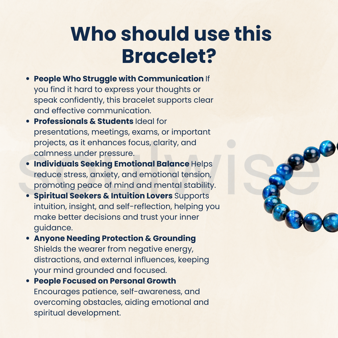 Blue Tiger Eye Bracelet 10mm – Natural Stretchable Crystal Beads for Protection, Focus & Positive Energy | Hawk’s Eye Stone