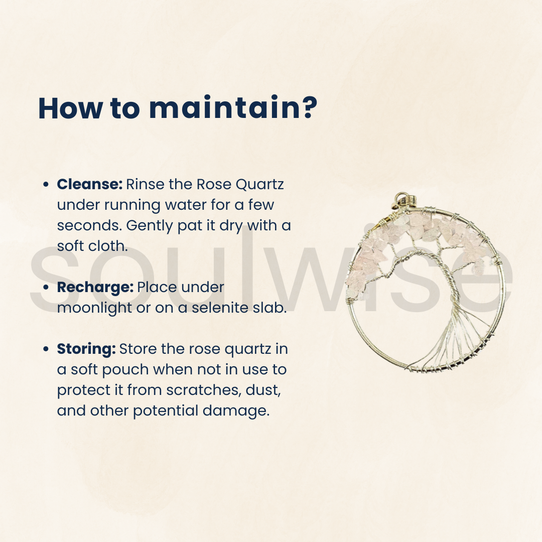 Soulwise Rose Quartz Tree of Life Pendant – Natural Pink Crystal Necklace for Healing, Love, and Spiritual Growth – Handcrafted Tree of Life Design