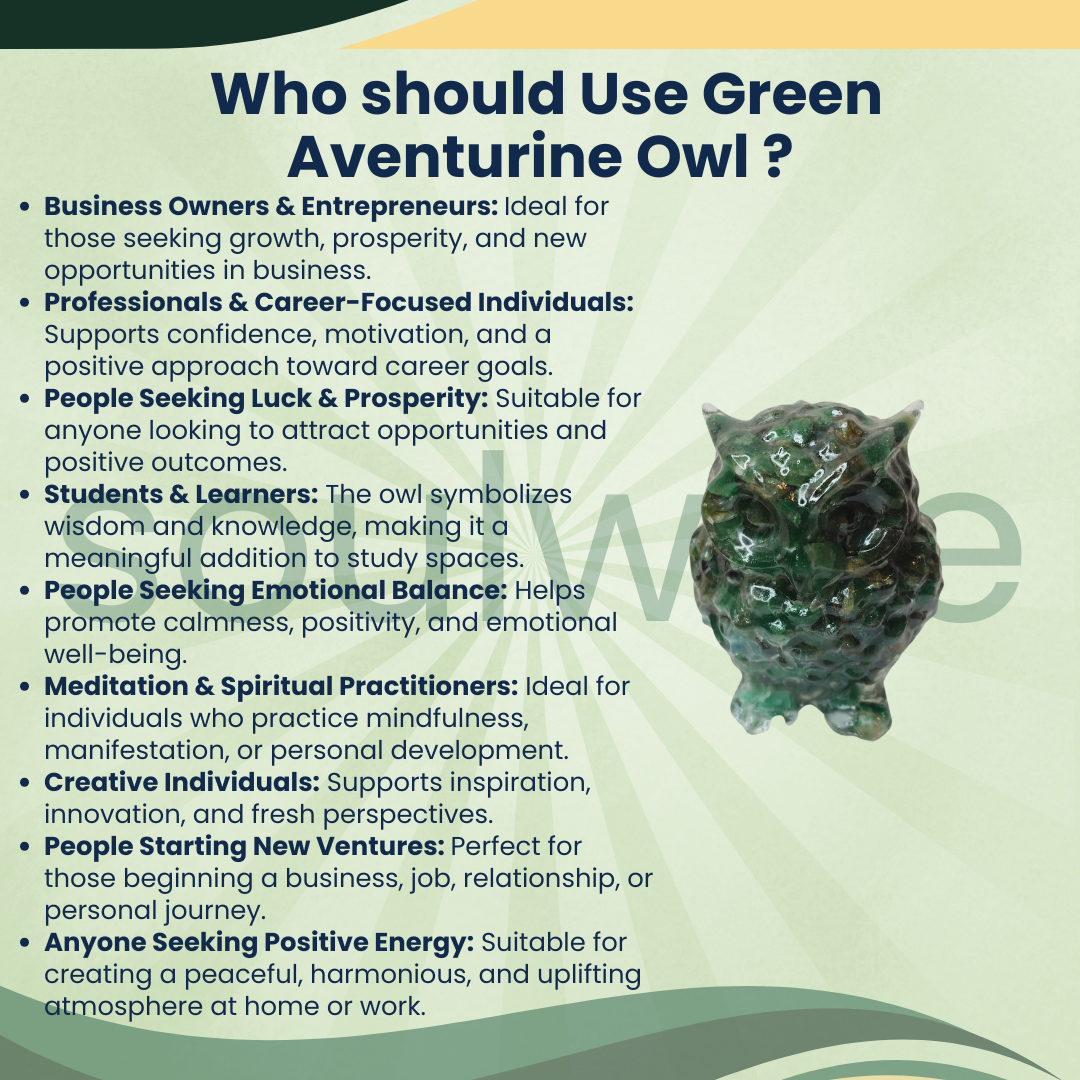 Green Aventurine Owl – Natural Crystal Owl for Prosperity, Wisdom, Good Luck & Positive Energy | Spiritual Home & Office Décor
