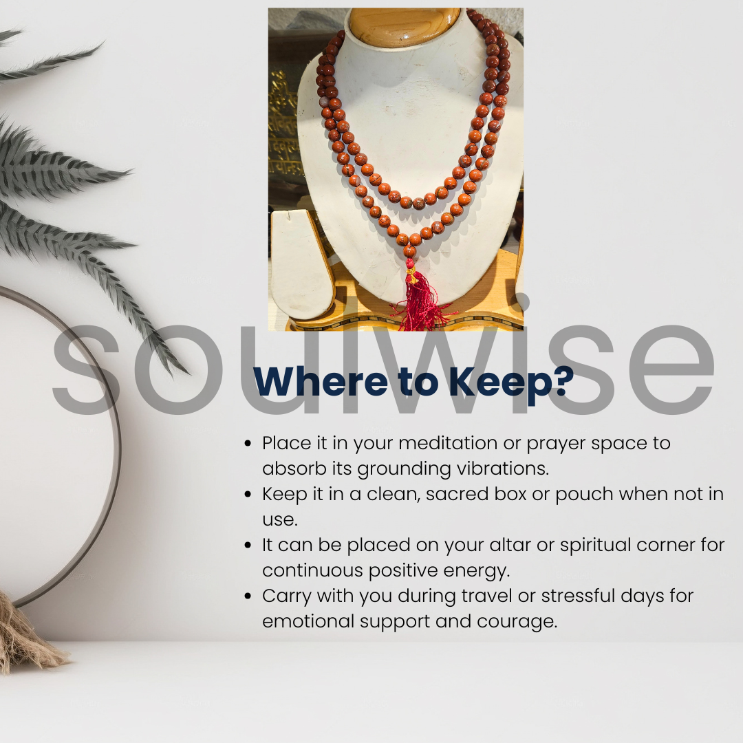 Soulwise Red Jasper Mala Beads 108 –(Handmade Gemstone Japa Mala for Men & Women).