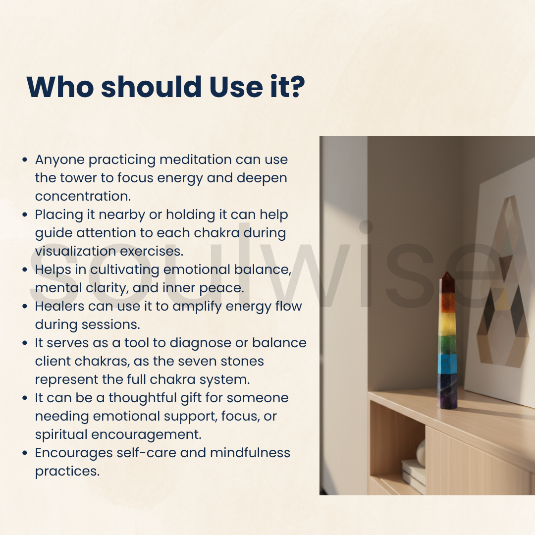 Seven Chakra Healing Crystal Pencil Tower – Natural Gemstone Energy Generator Wand for Reiki, Meditation, Chakra Balancing & Positive Energy.