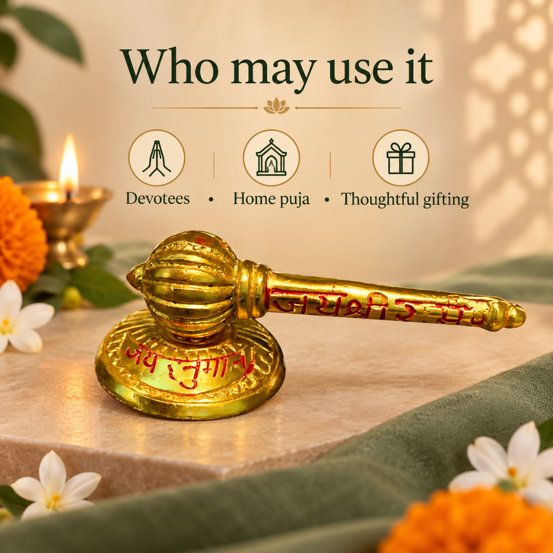 Siddh Hanuman Ji Gada with Stand 3 Inch – Golden-Plated Metal Base, Symbol of Strength & Protection | Diwali Gift