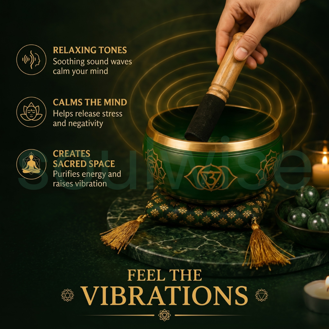 Green Singing Bowl – Handcrafted Meditation Bowl for Sound Healing, Chakra Balancing, Yoga & Spiritual Wellness (5.5 Inch)