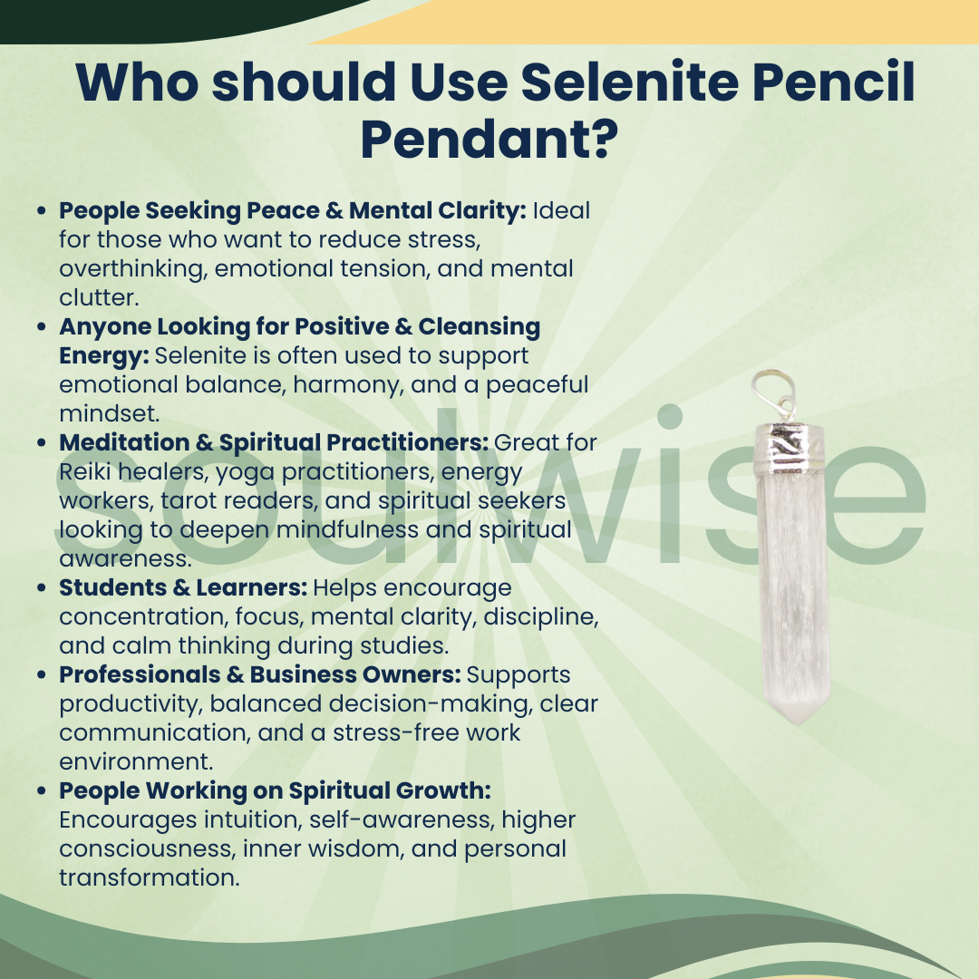 Selenite Pencil Pendant – Natural Healing Crystal Necklace for Energy Cleansing, Spiritual Protection & Chakra Balancing