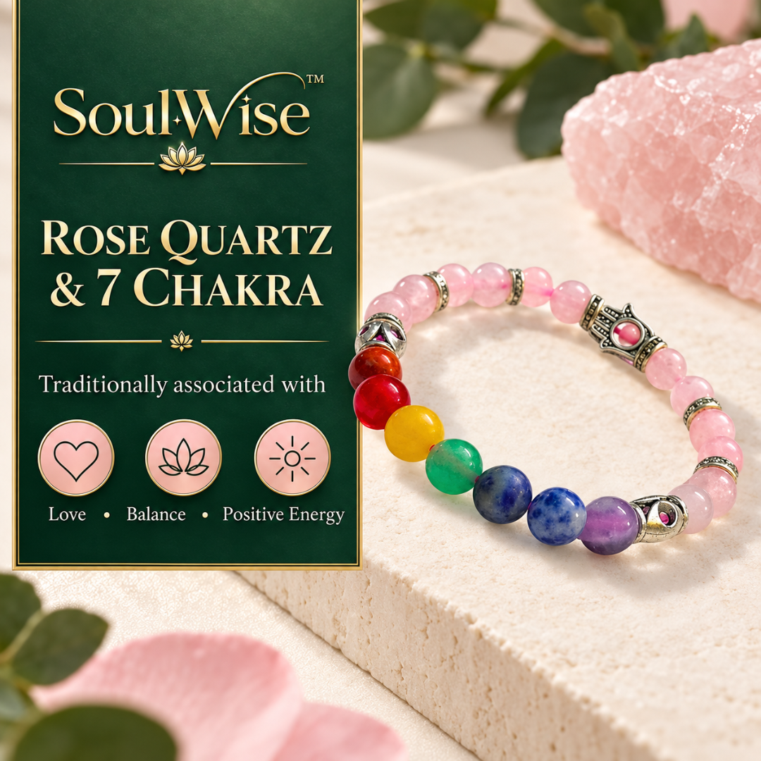 Rose Quartz Bracelet with 7 Chakra Beads & Hamsa Hand Charm – Natural Pink Healing Crystal Bracelet for Love, Protection, Emotional Balance, Positive Energy, Reiki & Spiritual Harmony | Unisex Gemstone Jewelry