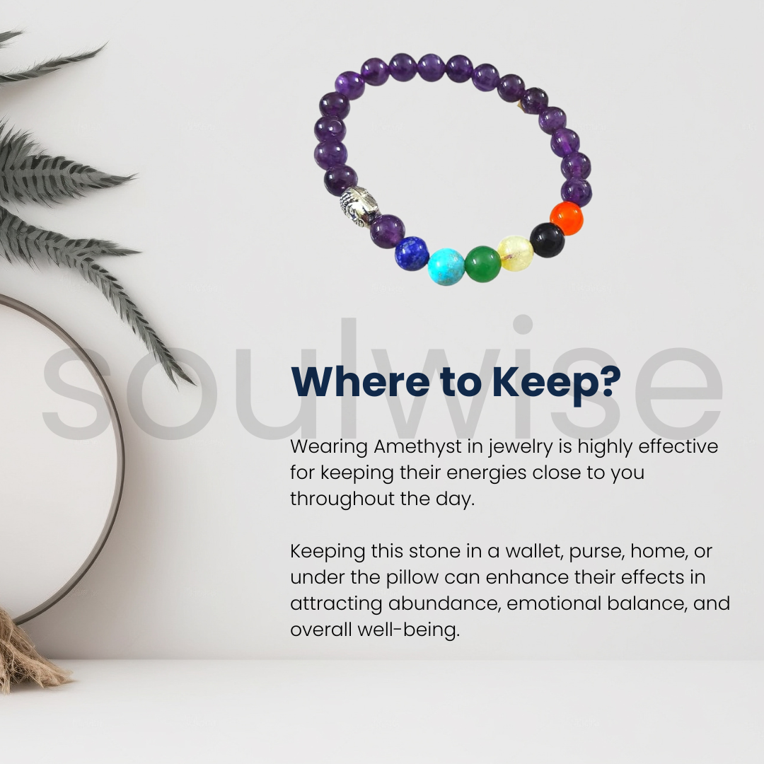 7 Chakra Healing Crystals Bracelet – Natural Amethyst Beads with Buddha Charm.
