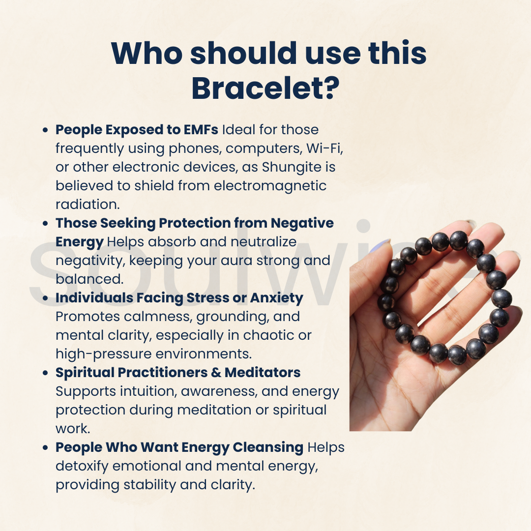Shungite 10mm Bead Bracelet – Natural Semi Precious Stone for Protection, Balance & Positive Energy | Grounding Healing Crystal