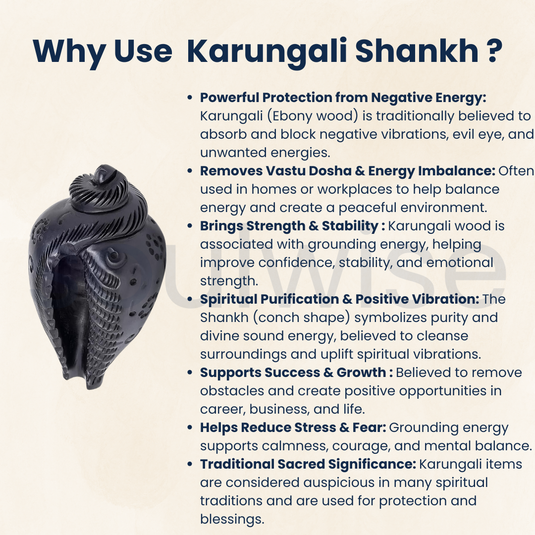 Karungali Shankh – Sacred Karungali Wood Conch for Spiritual Protection, Positivity & Divine Blessings