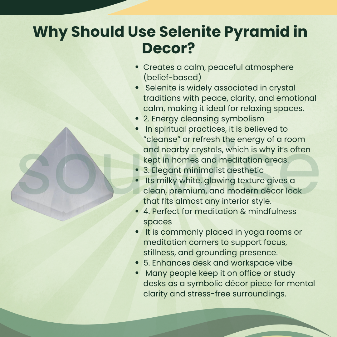 Selenite Pyramid – White Crystal Showpiece for Meditation, Home Décor, Sacred Spaces & Spiritual Gifting