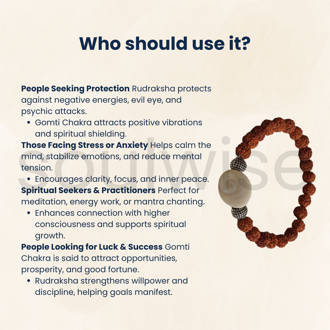 Rudraksha Bracelet with Gomti Chakra Charm – Natural Spiritual Protection, Healing Bracelet