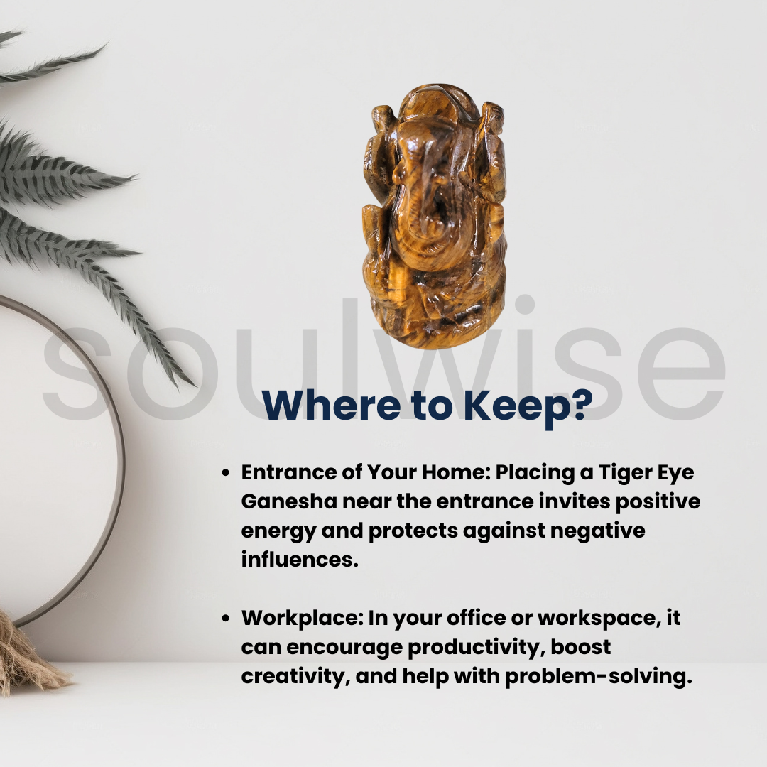 Tiger Eye Ganesha Idol – 5 cm | Hand-Carved Ganesh Statue in Natural Tiger Eye Crystal for Courage, Clarity & Protection