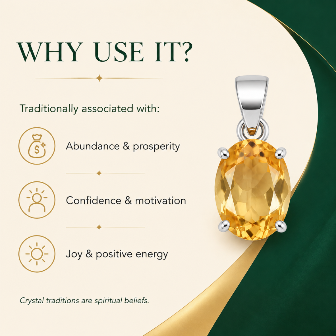 Natural Citrine Gemstone Pendant – Oval-Cut Abundance & Success Crystal Jewellery