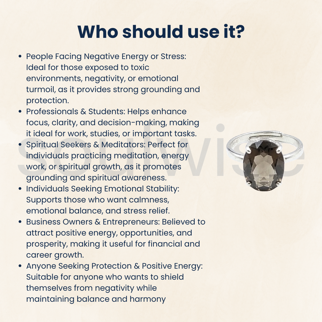 Natural Smoky Quartz Gemstone Ring – Stress Relief ,Protection,Healing & Grounding.