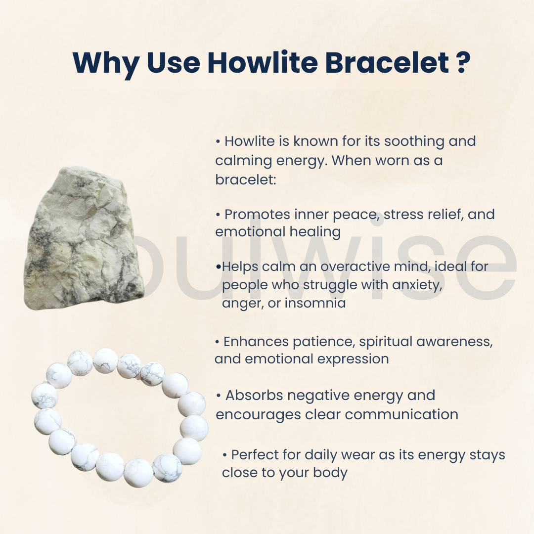 Howlite Crystal Bracelet 8mm for Women & Men – Natural Stone for Calmness, Peace & Stress Relief