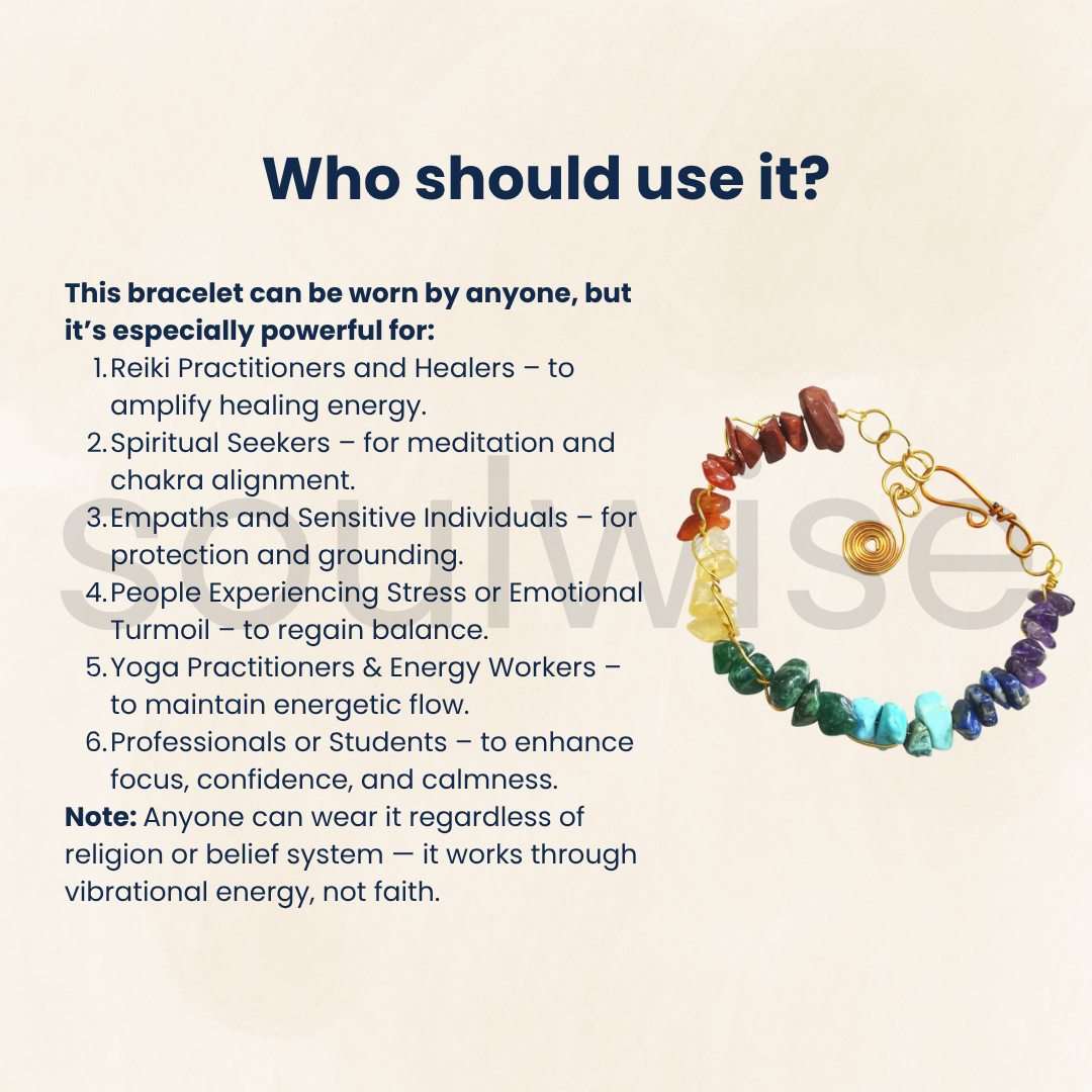 7 Chakra Healing Crystal Bracelet with Copper Reiki Symbol