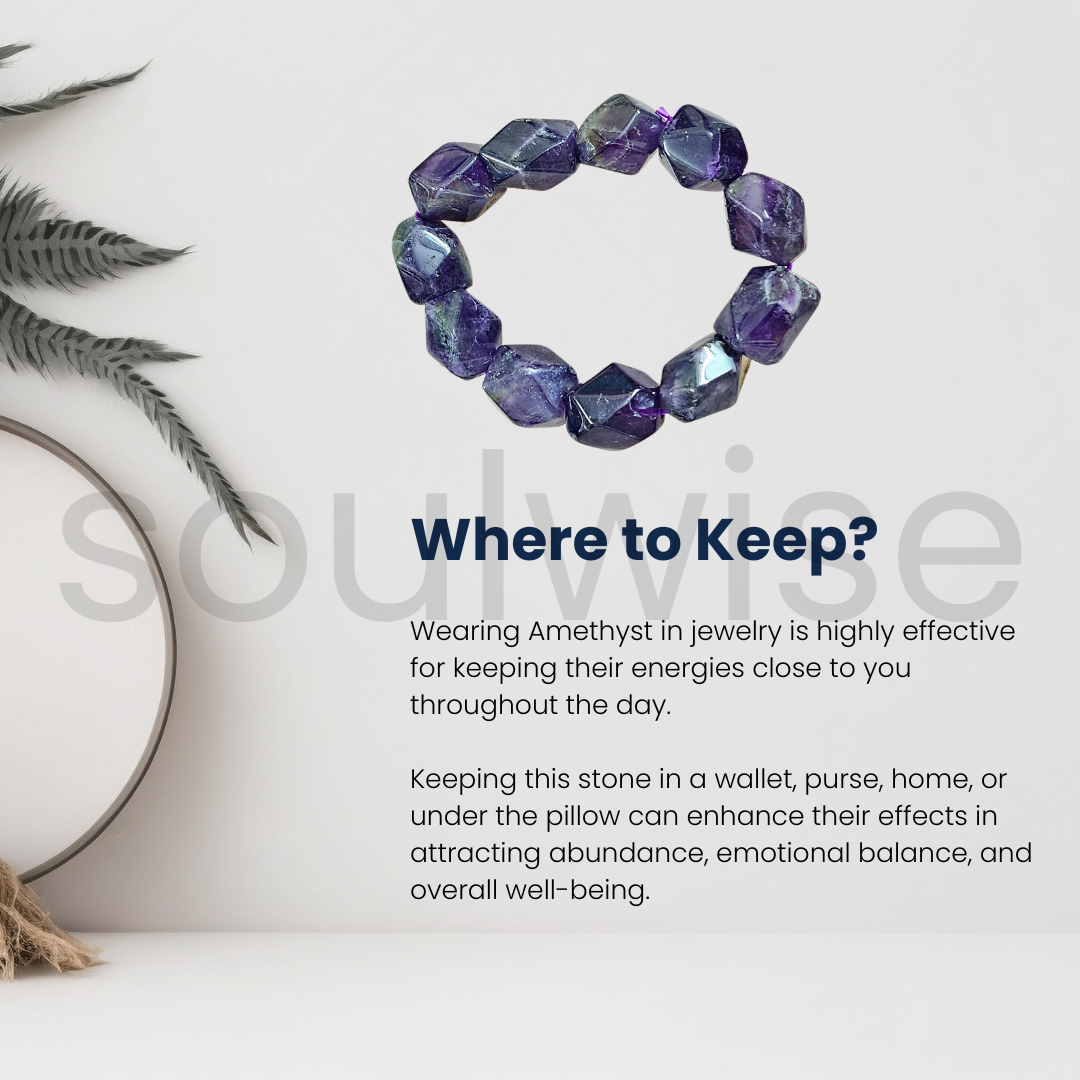 Amethyst cut stone tumble bracelet for good relationship, happiness, peace & business success