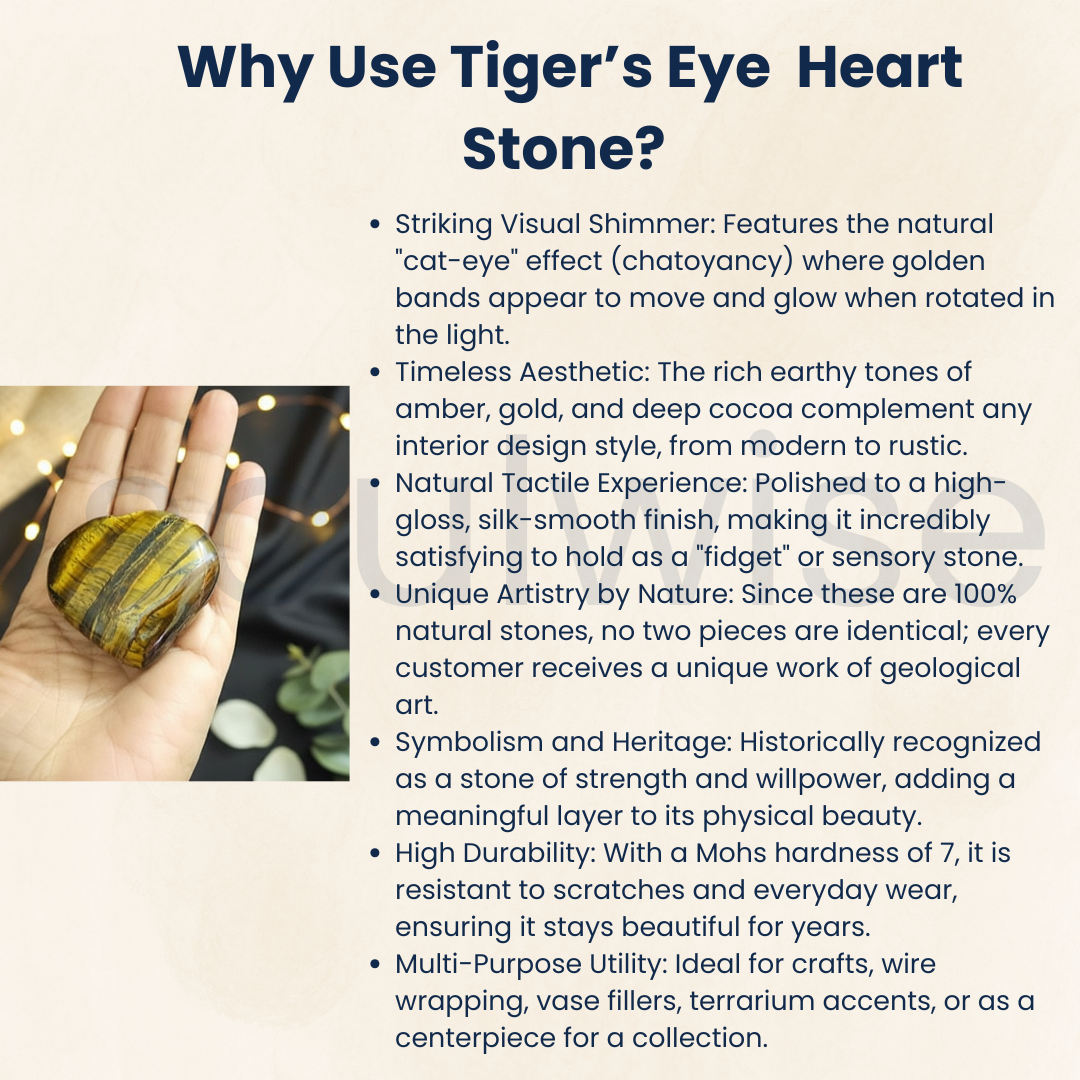 Tiger's Eye Healing Crystal Heart-Shape Decor for Confidence, Prosperity, attracting Wealth and Success, Valentine Gift Housewarming (Tiger Eye)