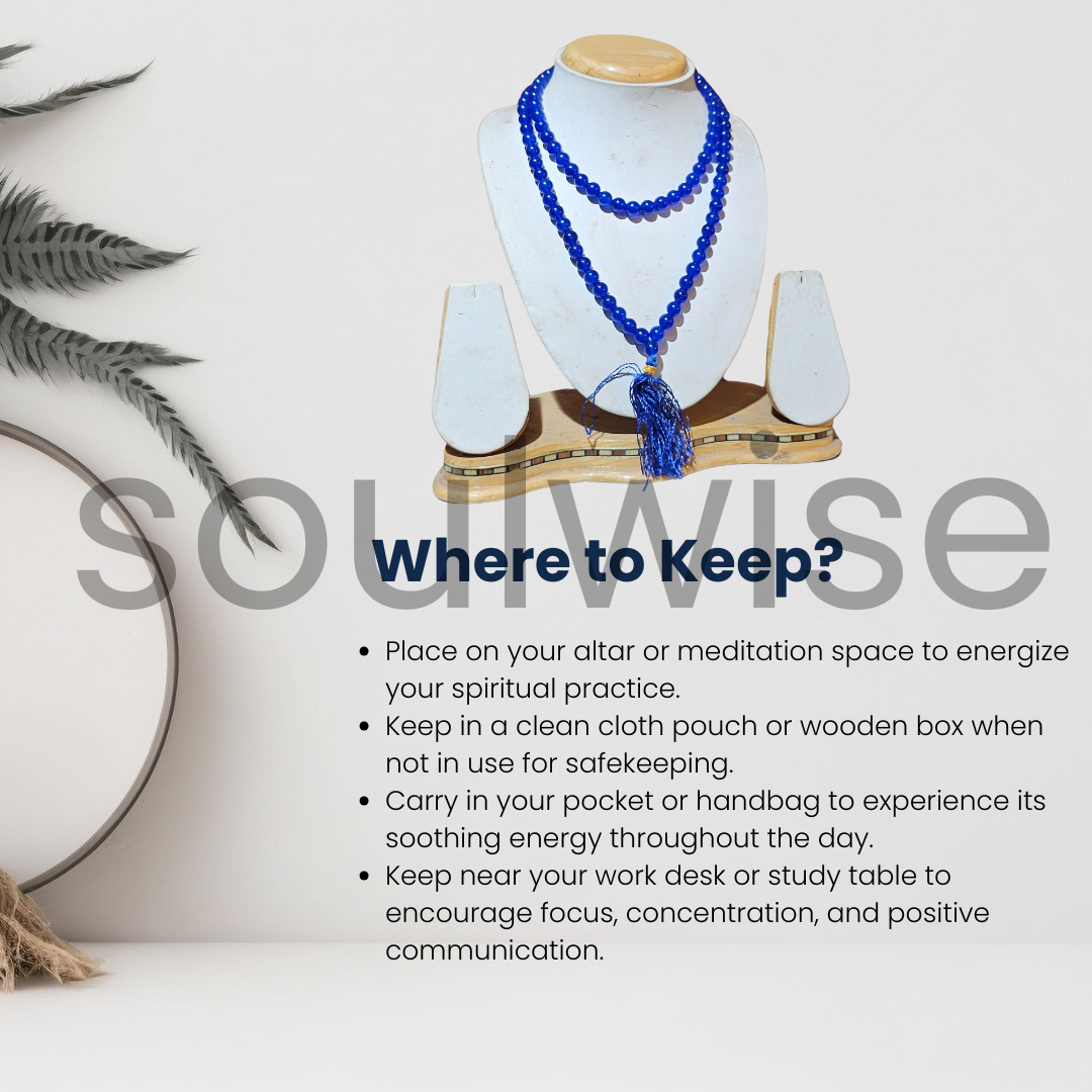 Soulwise Blue Agate 8mm Jaap Mala with 108+1 Beads – Natural Healing Crystal for Meditation, Chanting, Spiritual Balance & Energy Alignment