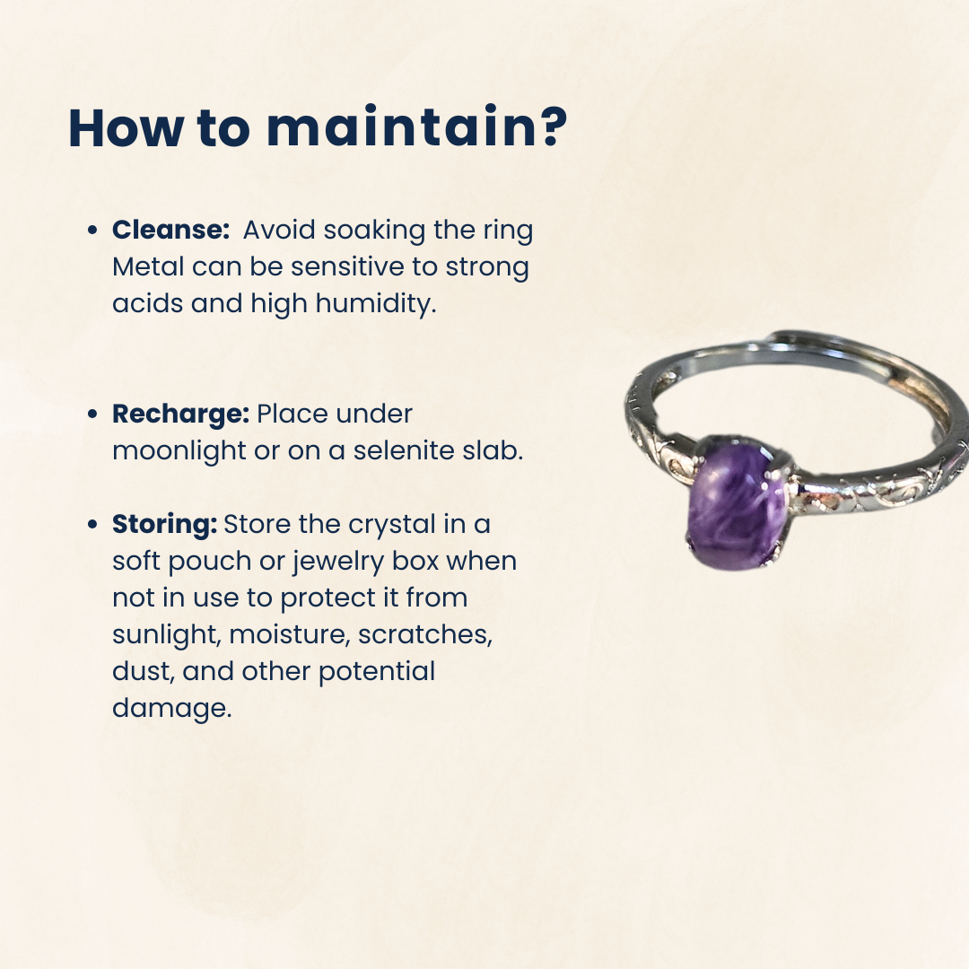 Charoite Gemstone Ring adjustable, certified