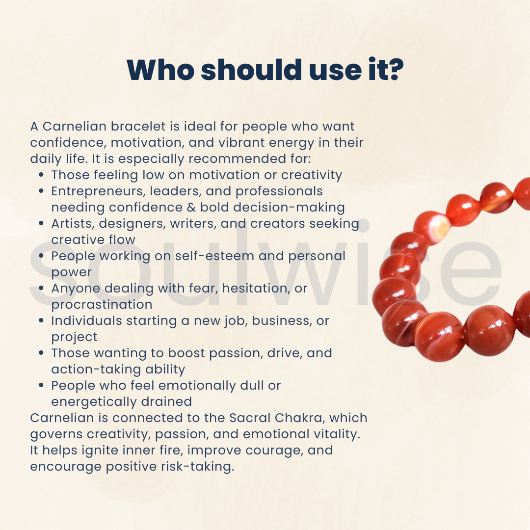 Natural Carnelian Crystal Bracelet 8mm for Men & Women – Stone of Motivation, Confidence & Sacral Chakra Energy