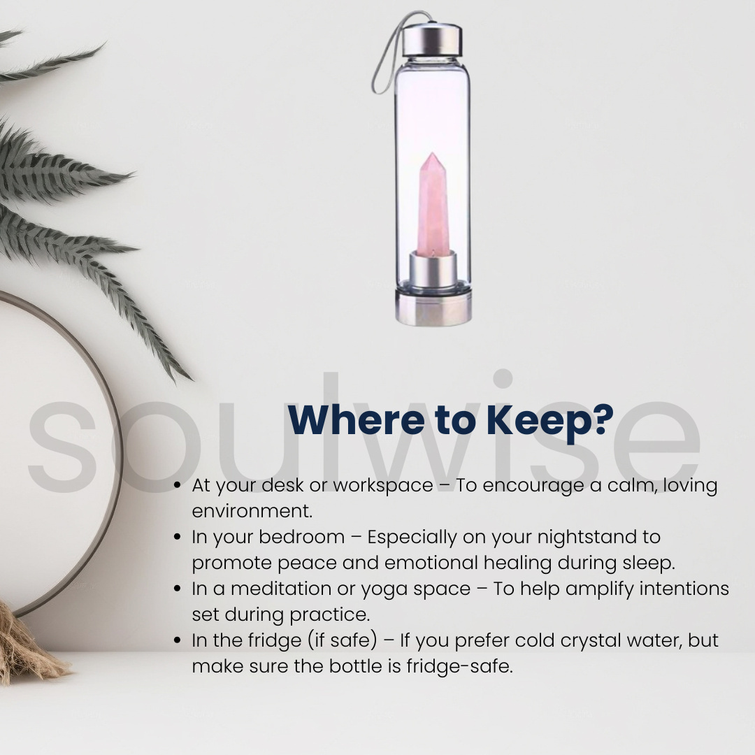 Rose Quartz Crystal Water Bottle, Crystal Elixir Water Bottle 500 ml
