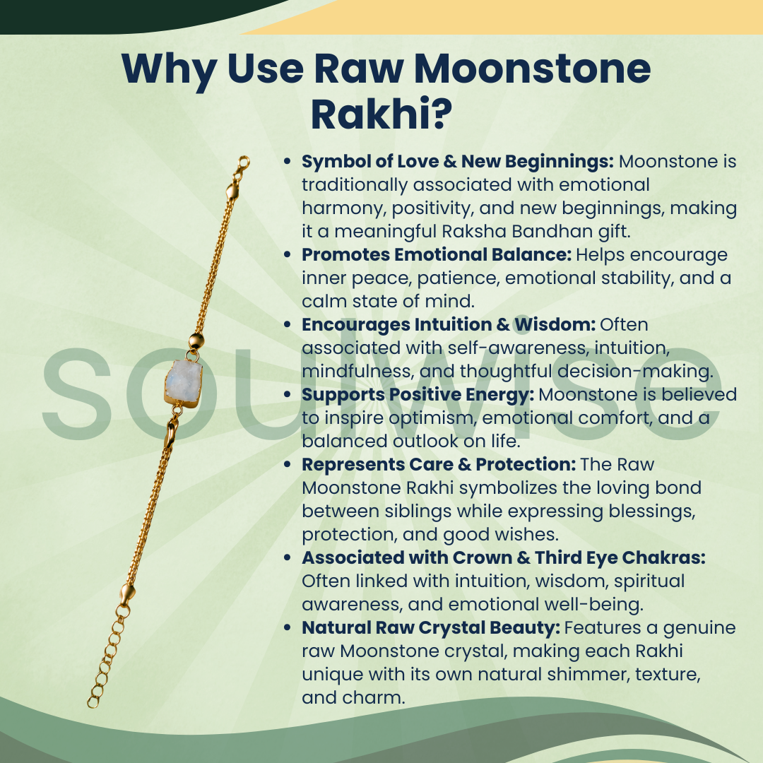 Rough Moonstone Rakhi Cum Bracelet – Natural Crystal Rakhi Bracelet for Intuition, Emotional Balance & Positive Energy