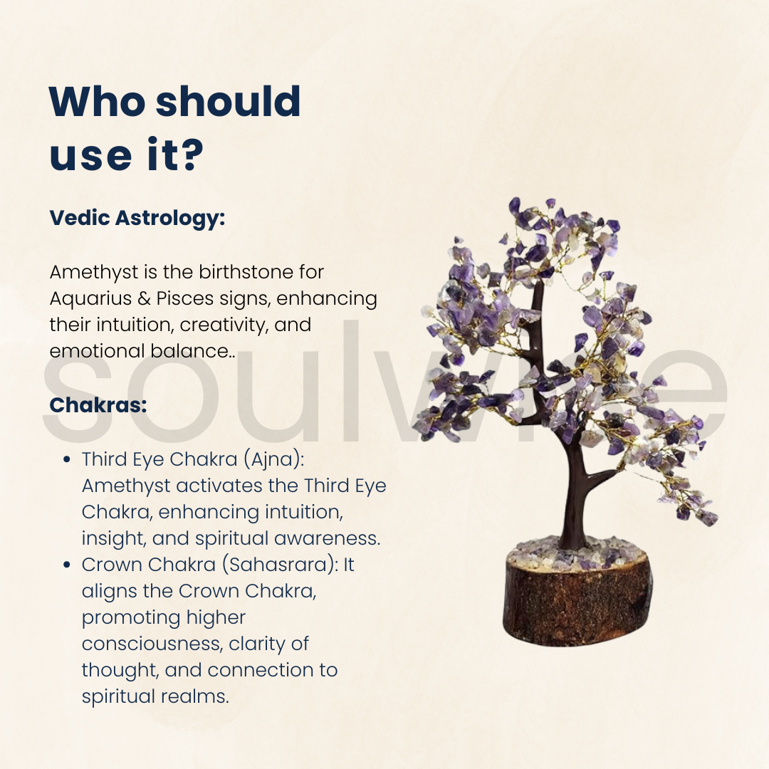 Soulwise Amethyst Crystal Tree for Positive Energy – 8-10 Inch Handcrafted Gemstone Bonsai Tree for Healing, Vastu, Home Decor, Meditation & Gifts