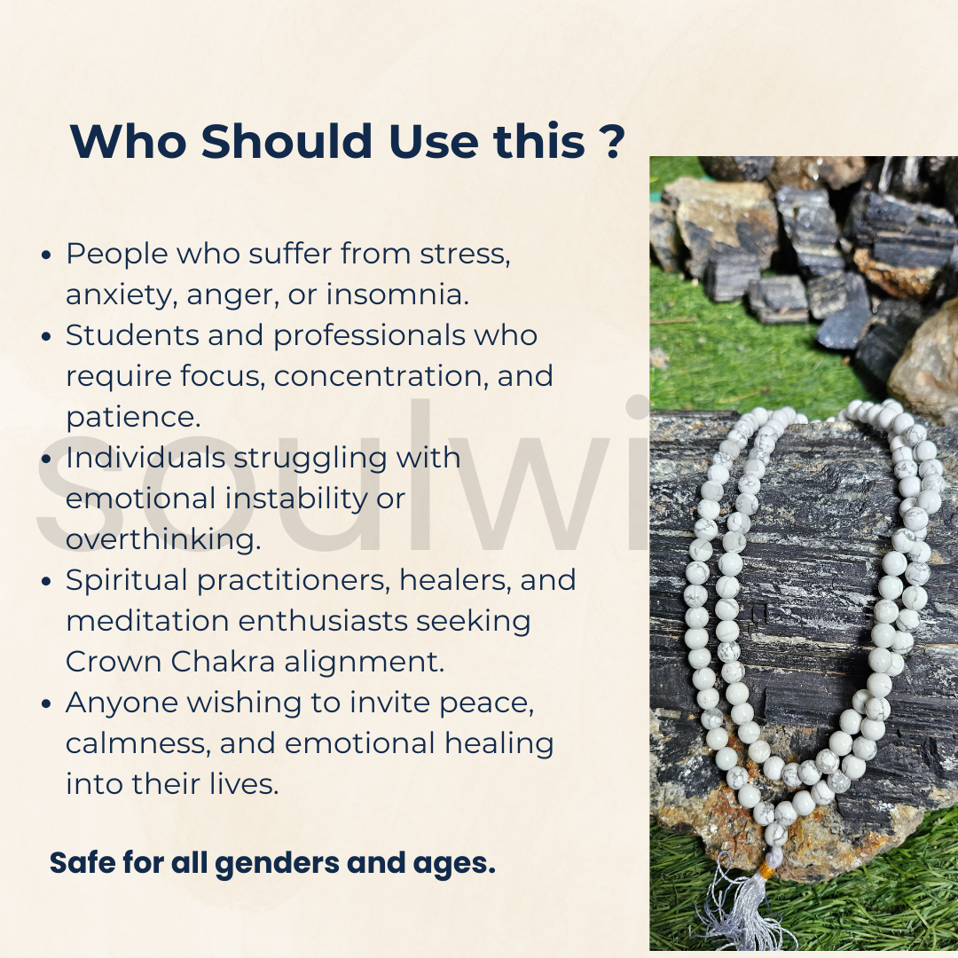 Soulwise Natural Howlite Healing Crystal Bracelet / Mala / Stone – Calming Energy, Stress Relief, Patience & Emotional Balance
