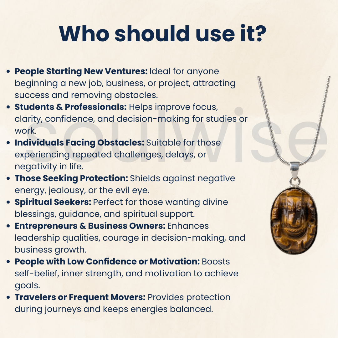 Certified Tiger Eye Stone Ganesh Locket Tiger's Eye Gemstone Lord Ganesha Pendant