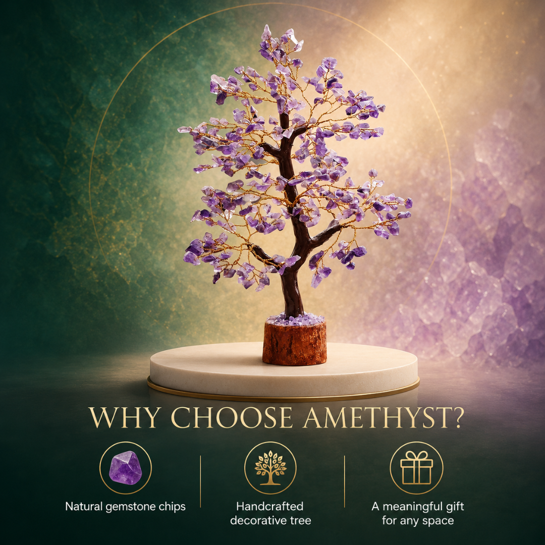 Soulwise Amethyst Crystal Tree for Positive Energy – 8-10 Inch Handcrafted Gemstone Bonsai Tree for Healing, Vastu, Home Decor, Meditation & Gifts