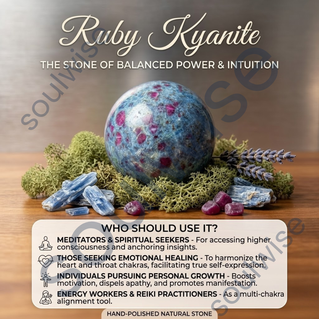 Ruby Kyanite Crystal Sphere – Natural Healing Crystal Ball for Passion, Intuition, Balance & Spiritual Growth | Polished Gemstone Sphere for Meditation, Reiki & Home Décor
