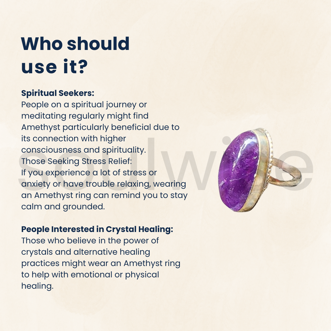 Soulwise Amethyst Ring – Adjustable Natural Crystal Healing Ring for Women & Men – Raw Amethyst Gemstone Jewelry for Energy, Balance & Style