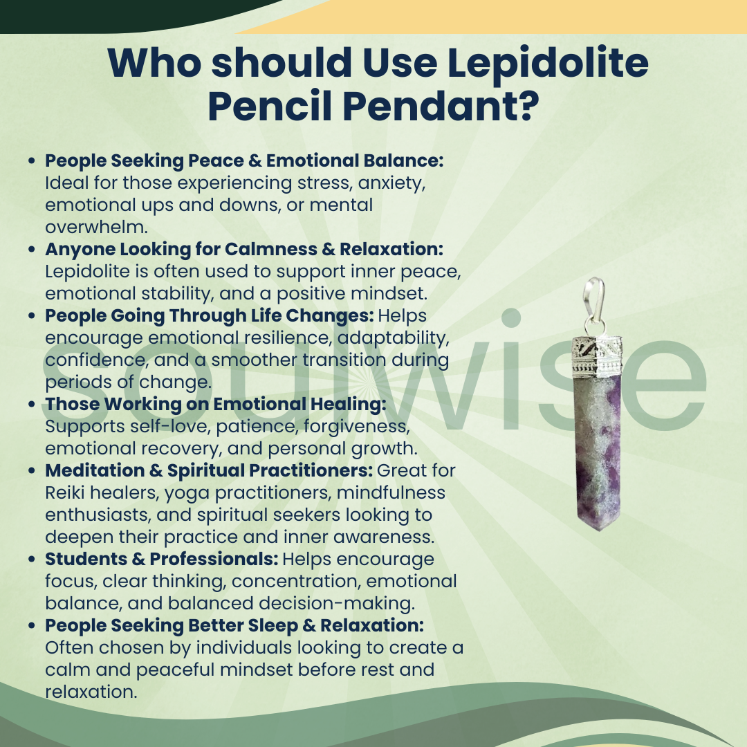 Lepidolite Pencil Pendant – Natural Healing Crystal Necklace for Emotional Balance, Peace, Spiritual Growth & Positive Energy
