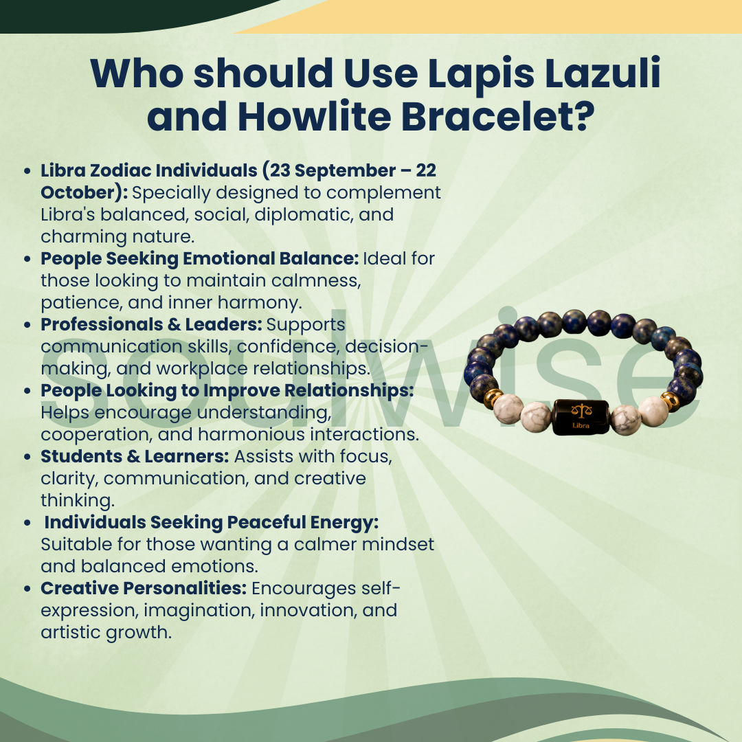 Libra (Tula Rashi) Zodiac Bracelet – Natural Howlite & Lapis Lazuli Crystal Bracelet for Balance, Harmony & Wisdom