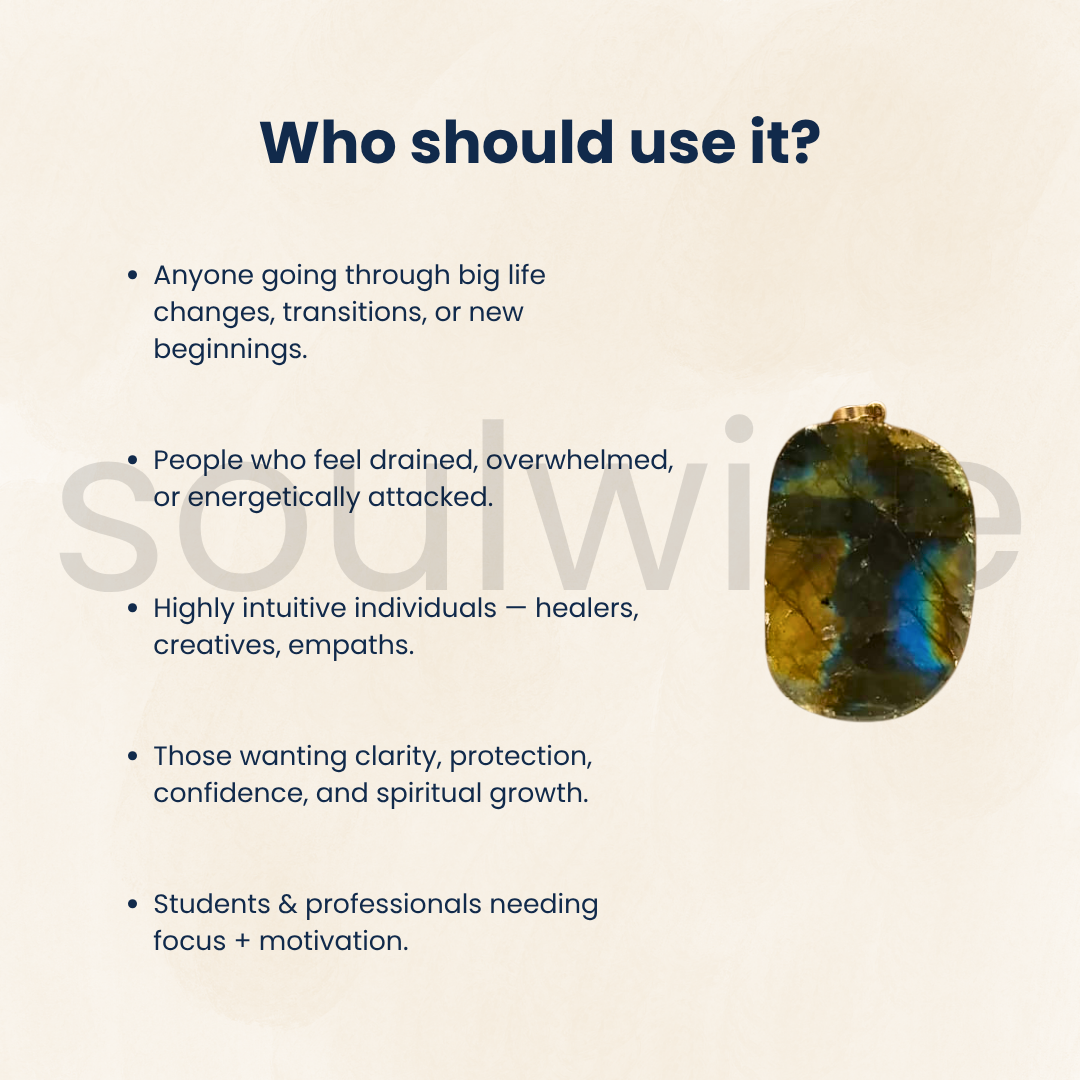 Soulwise Labradorite Freeform Pendant – Natural Iridescent Gemstone Necklace for Protection, Intuition & Healing Energy.