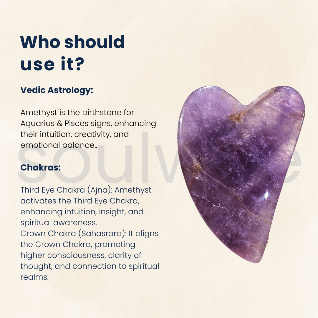 Amethyst Gua Sha Facial Tool – 100% Natural Stone Face Massager for Lymphatic Drainage, Anti-Aging, and Skin Tightening