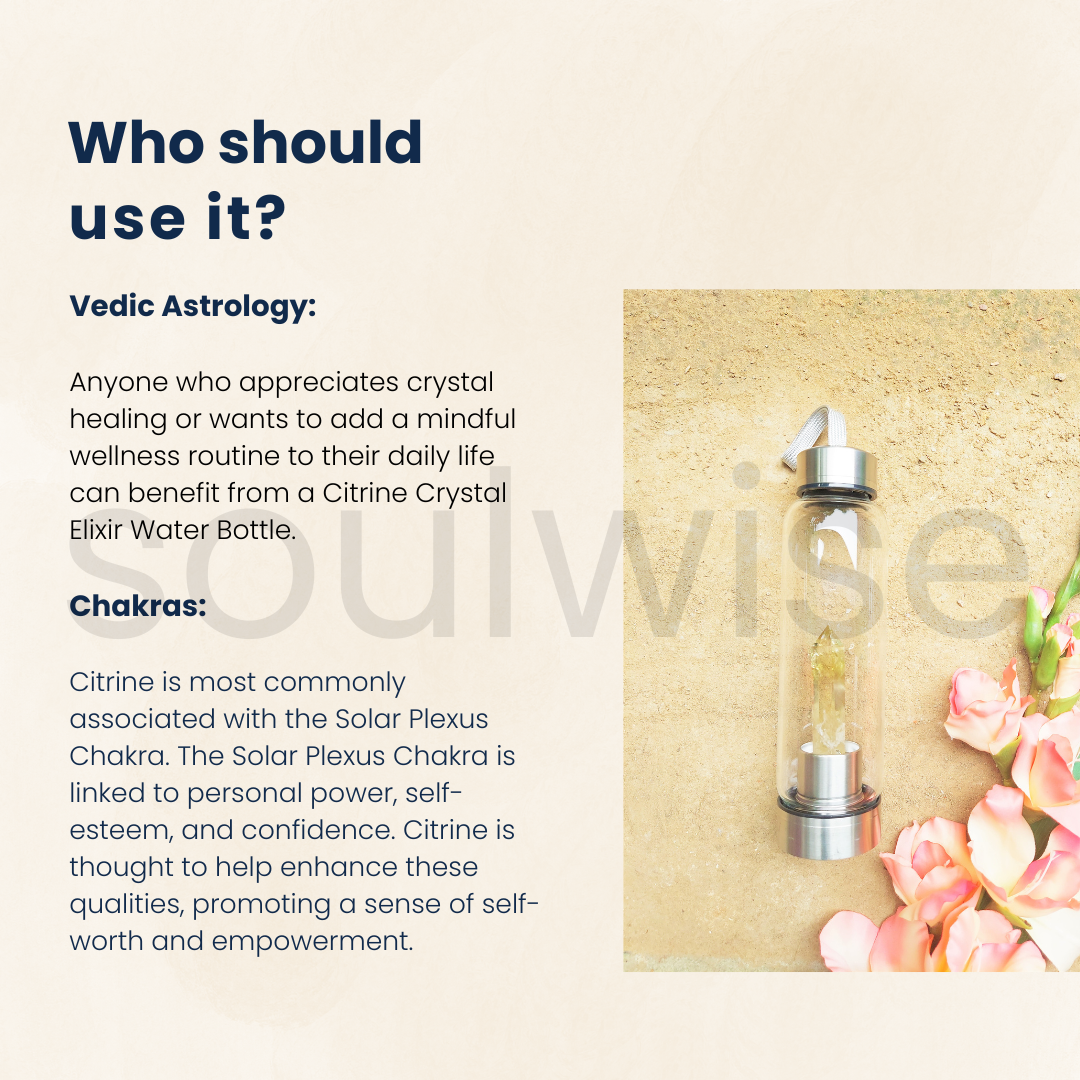 Citrine Crystal Elixir Water Bottle – 500 ml,Natural Healing Crystal-Infused Glass Bottle.