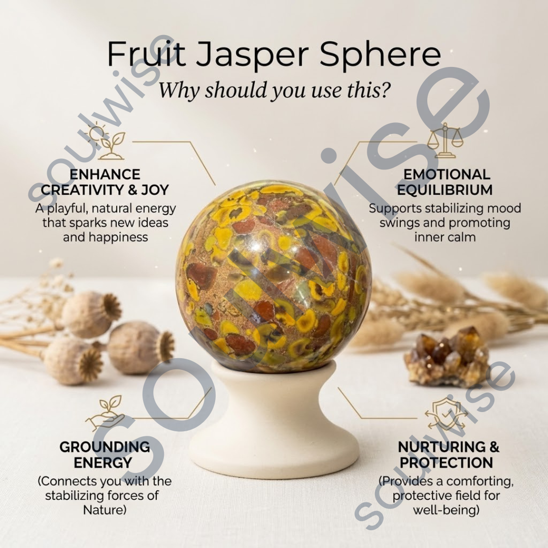 Fruit Jasper Crystal Sphere – Natural Healing Crystal Ball for Creativity, Emotional Balance & Grounding Energy | Polished Jasper Stone for Meditation, Reiki & Home Décor