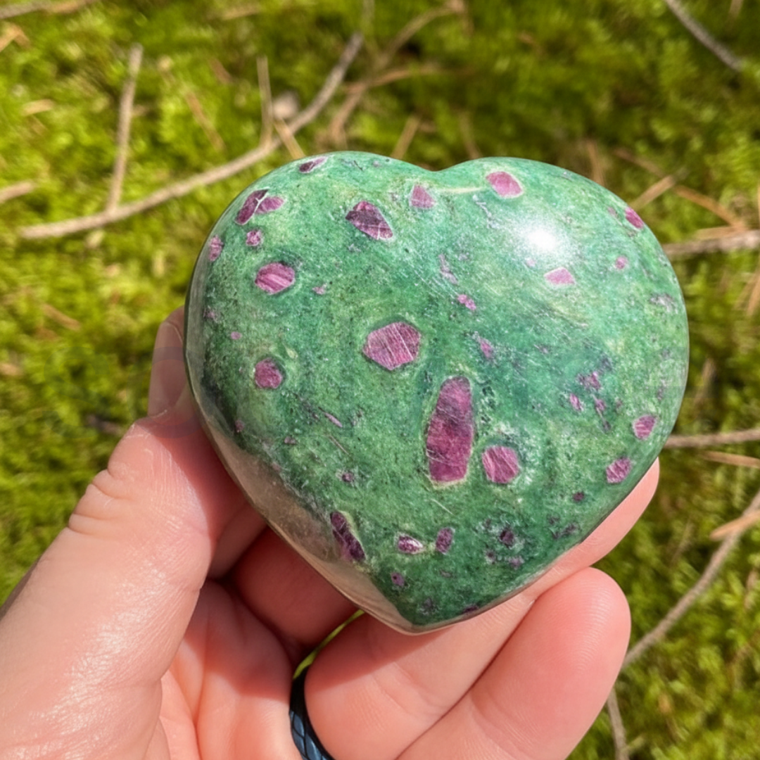 Ruby Fuchsite Healing Crystal Heart-Shape Decor for Love and Relationships, Balance, and Harmony, Valentine Gift Housewarming (Ruby Fuchsite)