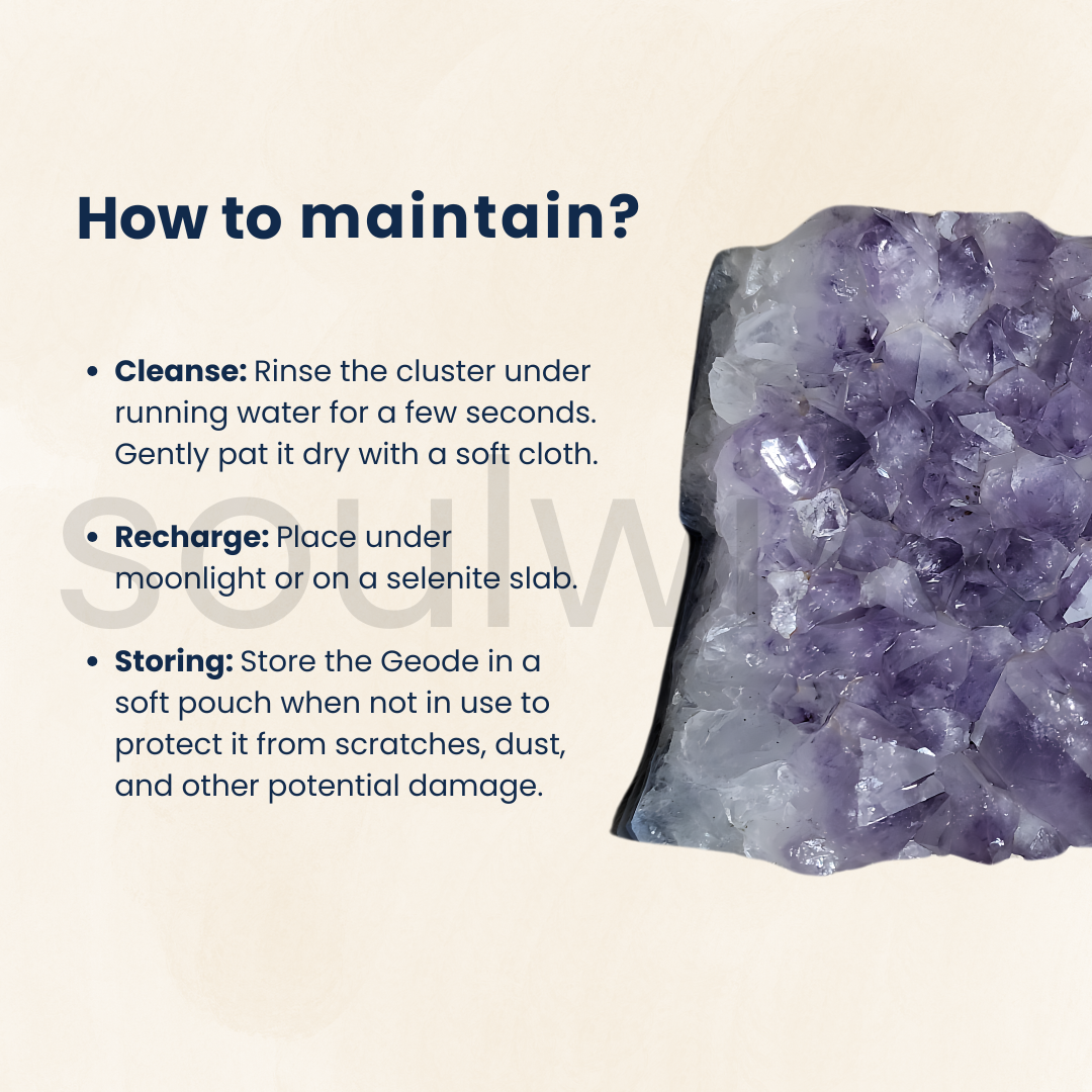 Soulwise Healing Amethyst cluster, Amethyst Geode, self-standing, Healing, protective crystal cluster decor, 920g  (Small)