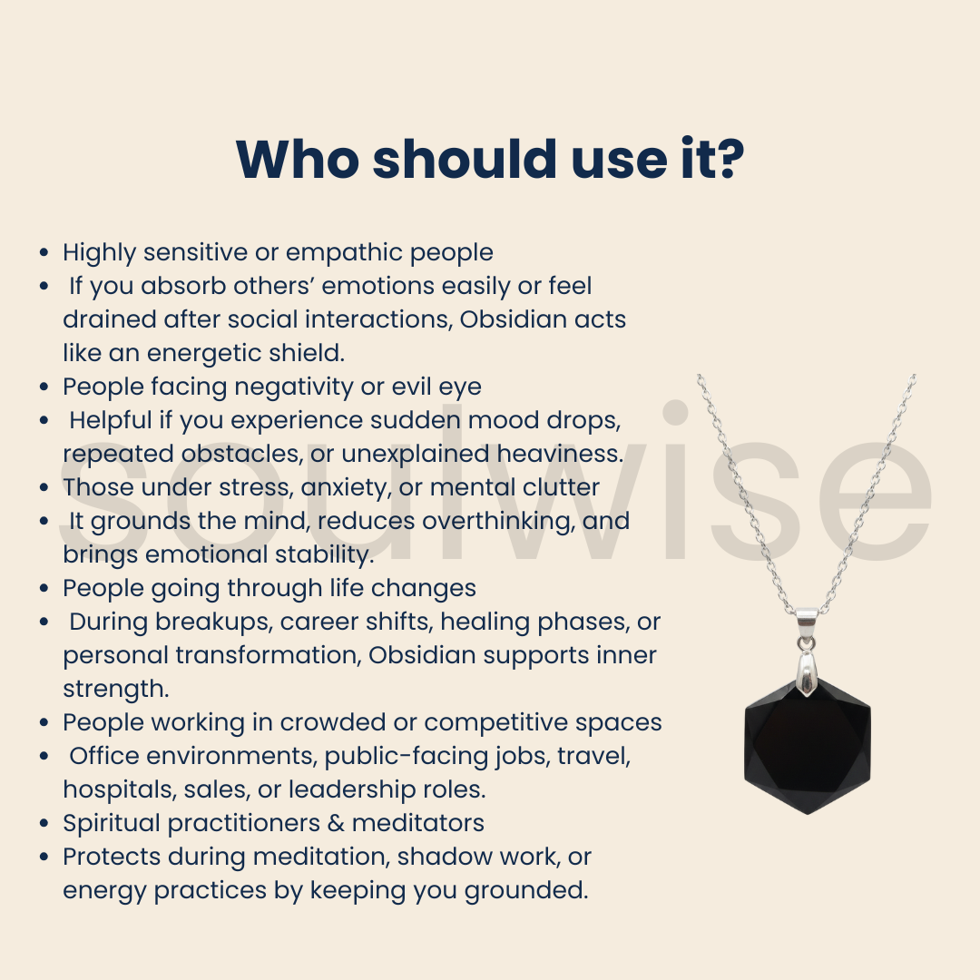 Natural Black Obsidian Hexagon Shape Pendant Healing crystal  - Genuine Protection Stone