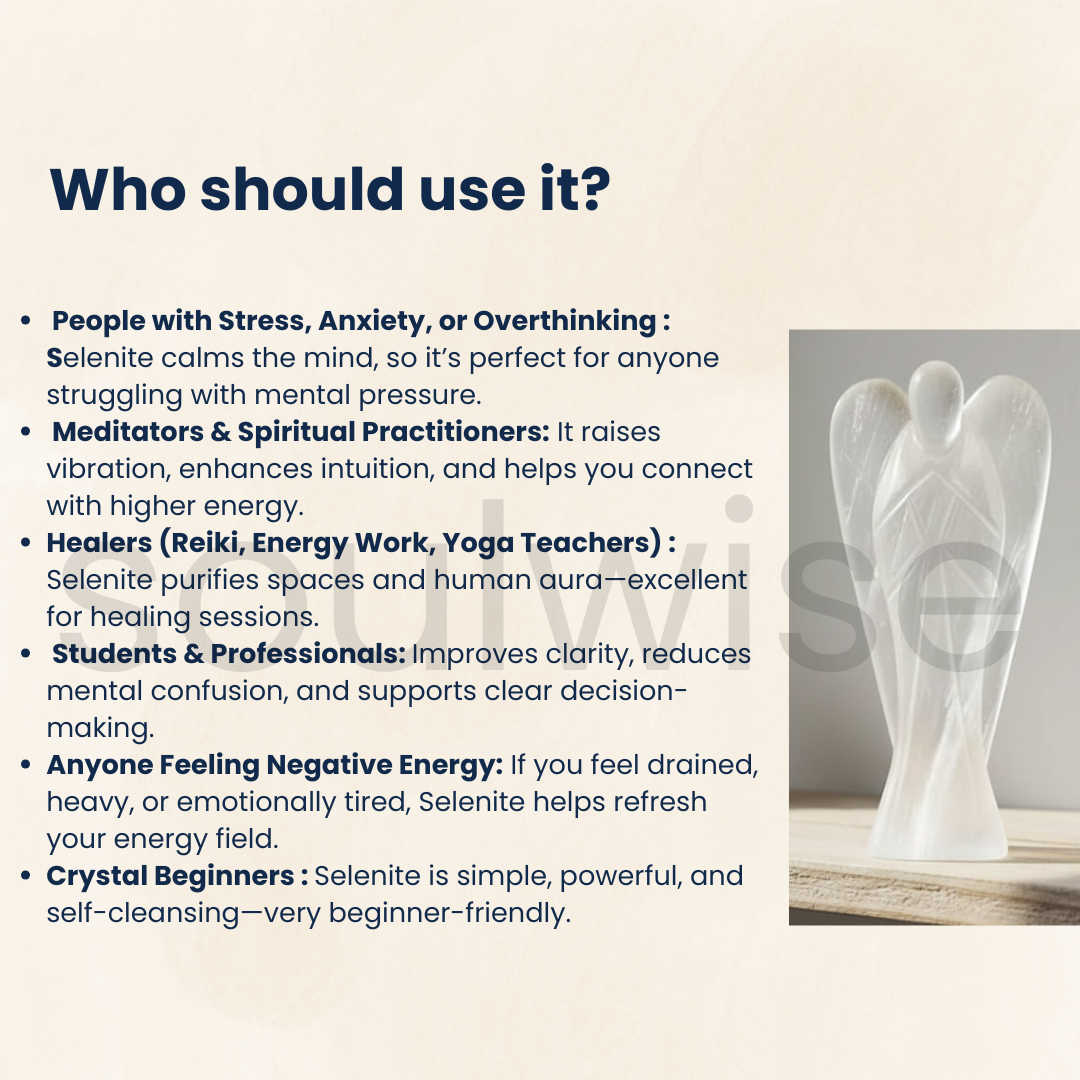 Selenite Angel – Hand-Carved Pure White Crystal Guardian for Cleansing, Protection & Positive Energy (7- inch)