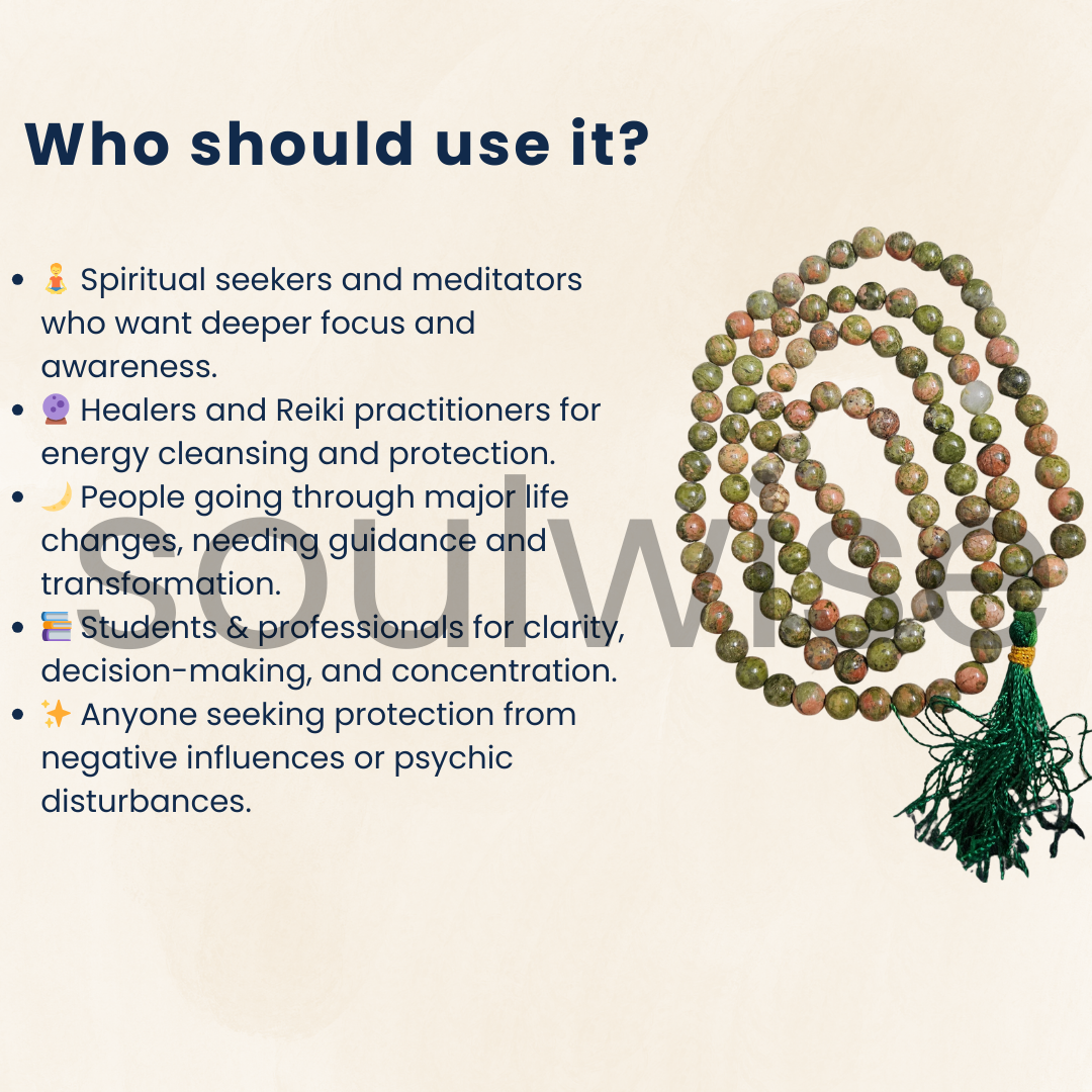 Soulwise Natural Unakite Jaap Mala 108+1 Beads (8mm) | Healing Prayer Beads for Meditation, Mantra Chanting, Emotional Balance & Chakra Healing.