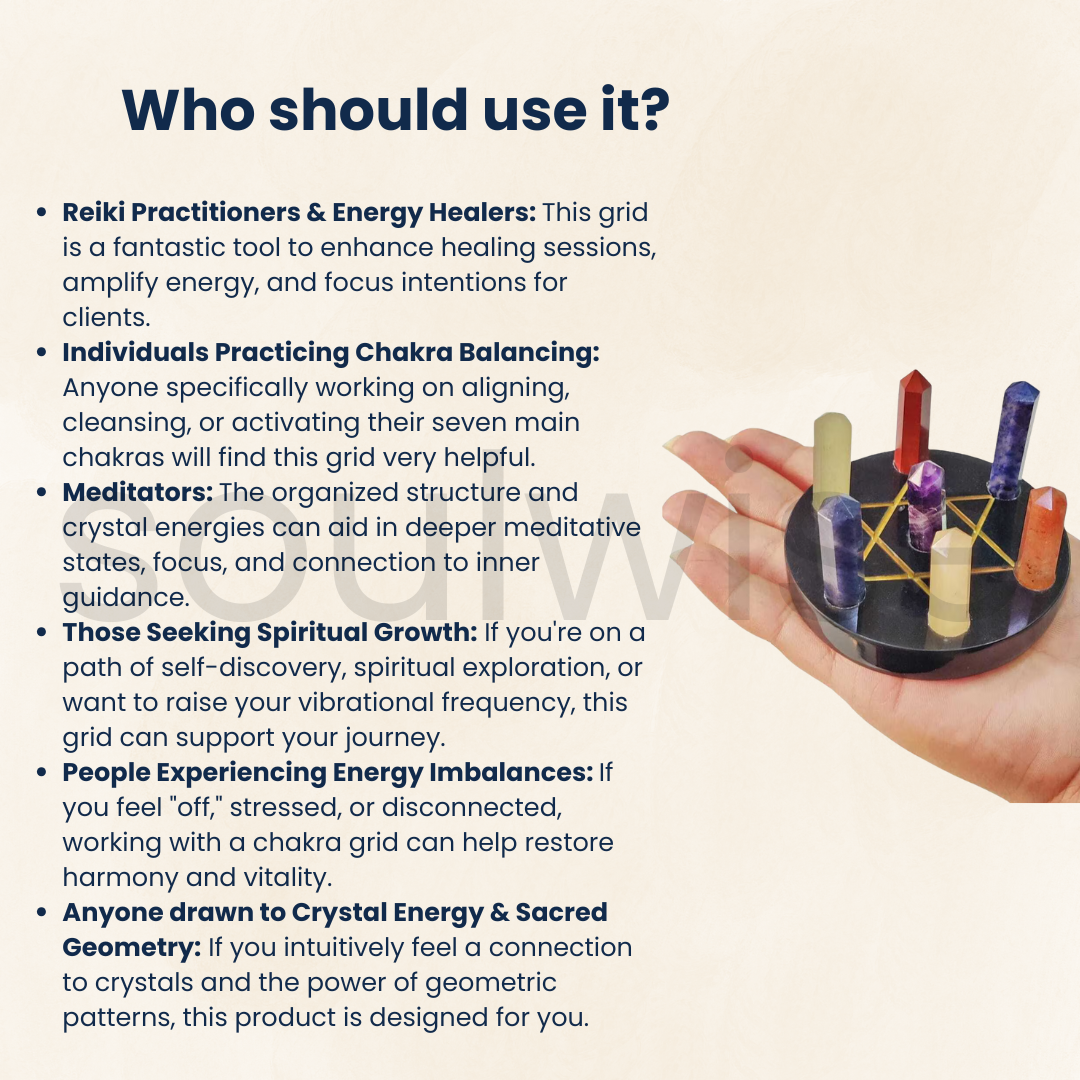 7 Chakra Sacred Geometry Crystal Set, Natural Healing Stones with Pentagram Base